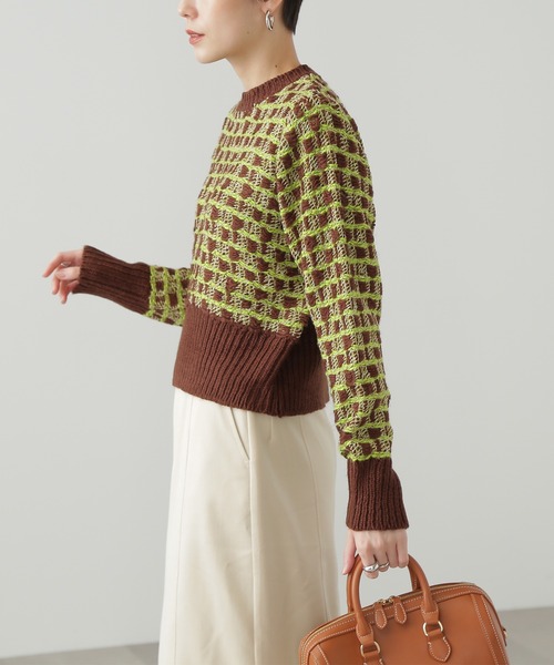 N.（N. Natural Beauty Basic）（エヌエヌナチュラルビューティーベーシック）の「【横田ひかるさん着用】◆ミックスツイードクロップドニット（Tシャツ/カットソー・レディース・ブラウン/オフホワイト/ブラック・MEDIUM）」の16枚目の写真