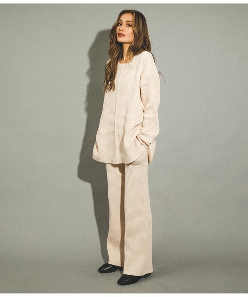 ANAP（アナップ）の「ワッフル編みニットパンツ【セットアップ着用可】（その他パンツ・レディース・アイボリー/ブラウン/ダークグレー・FREE）」の4枚目の写真
