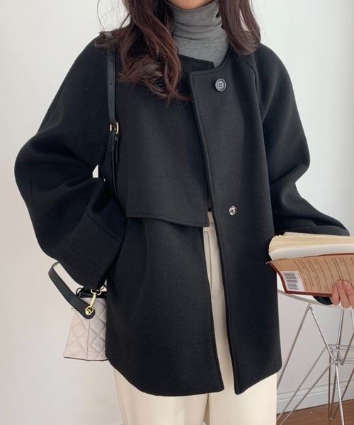 ABITOKYO（アビトーキョー）の「ノーカラーケープショートコート（ノーカラーコート・レディース・ブラック/ベージュ/アイボリー/カーキ/ネイビー/ブラウン・FREE）」の18枚目の写真