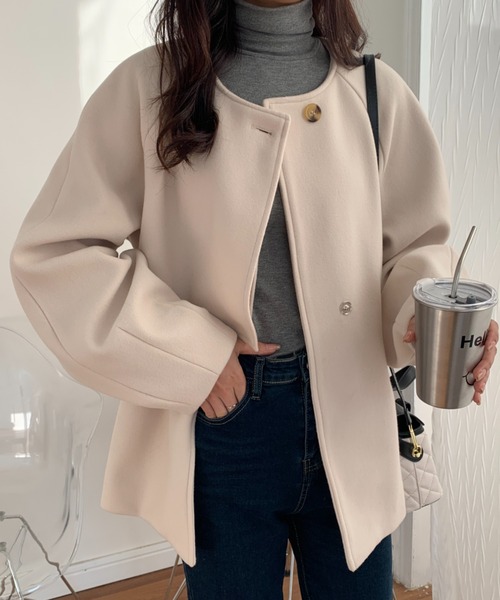 ♡アドーア ゼブラ柄 ノーカラージャケット/ショートコート♡ セール】 スーリーアストラカン ノーカラーショートコート