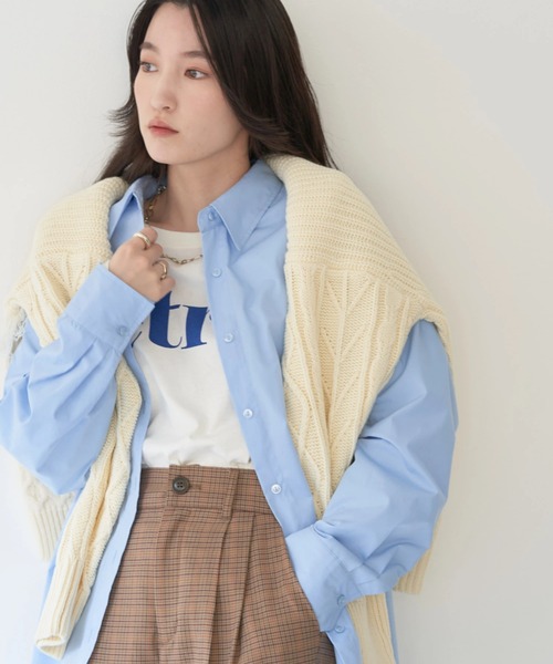 earth music&ecology（アースミュージックアンドエコロジー）の「ボーイズライクシャツ（シャツ/ブラウス・レディース・サックスブルー/オフホワイト/キャメル/ストライプ・FREE）」の3枚目の写真