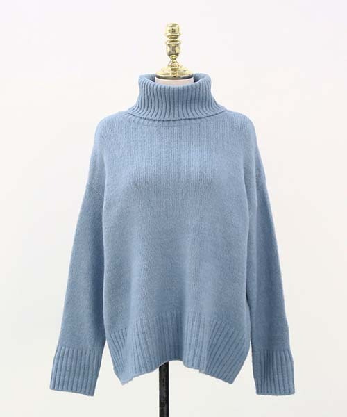 NANING9(ナンニング)の「NANING9 シンプルタートルネックニットセーター(ニット/セーター・レディース・スカイブルー/チャコールグレー・FREE)」の18枚目の写真