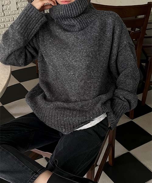 NANING9(ナンニング)の「NANING9 シンプルタートルネックニットセーター(ニット/セーター・レディース・スカイブルー/チャコールグレー・FREE)」の14枚目の写真