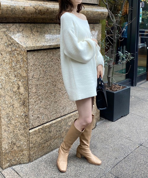 one after another NICE CLAUP（ワンアフターアナザーナイスクラップ）の「【あざとLadyミニワンピ】ニットミニワンピース（ワンピース・レディース・レッド/ピンク/アイボリー・FREE）」の5枚目の写真