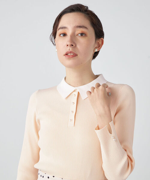 NOLLEY’S（ノーリーズ）の「《手洗い可能》リブパールポロプルオーバーニット（ニット/セーター・レディース・アイボリー/ブラック/ネイビー・38）」の2枚目の写真