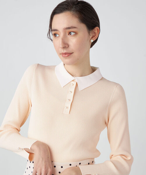 NOLLEY’S（ノーリーズ）の「《手洗い可能》リブパールポロプルオーバーニット（ニット/セーター・レディース・アイボリー/ブラック/ネイビー・38）」の11枚目の写真