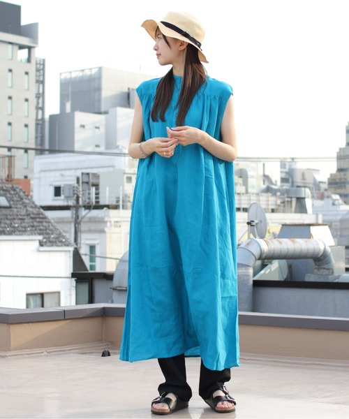 ORCIVAL(オーシバル)の「ORCIVAL/オーシバル ノースリーブワンピース ロングブラウス LONG BLOUSE OR-G0056 YLF(シャツワンピース・レディース・ブルー/ターコイズブルー・1)」の3枚目の写真