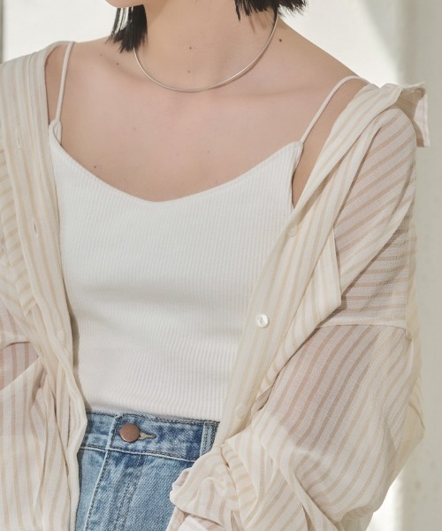 Aunt Marie's（アントマリーズ）の「カップ付きリブキャミソール（キャミソール・レディース・ブラック/チャコールグレー/ベージュ/ホワイト・FREE）」の2枚目の写真