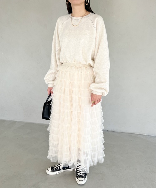 MYMOOD.（マイムード）の「フリルチュール ボリュームロングスカート（スカート・レディース・アイボリー/ブラック/グレー・FREE）」の8枚目の写真