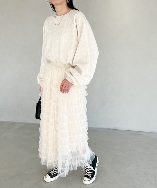MYMOOD.（マイムード）の「フリルチュール ボリュームロングスカート（スカート・レディース・アイボリー/ブラック/グレー・FREE）」の10枚目の写真