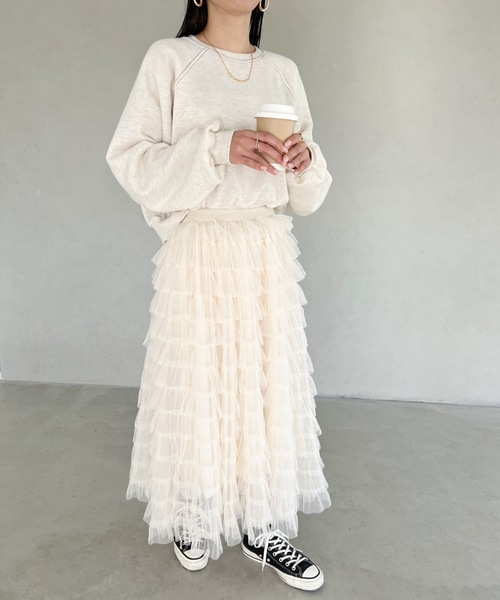 MYMOOD.（マイムード）の「フリルチュール ボリュームロングスカート（スカート・レディース・アイボリー/ブラック/グレー・FREE）」の9枚目の写真