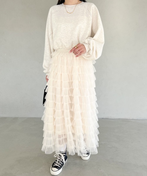MYMOOD.（マイムード）の「フリルチュール ボリュームロングスカート（スカート・レディース・アイボリー/ブラック/グレー・FREE）」の16枚目の写真