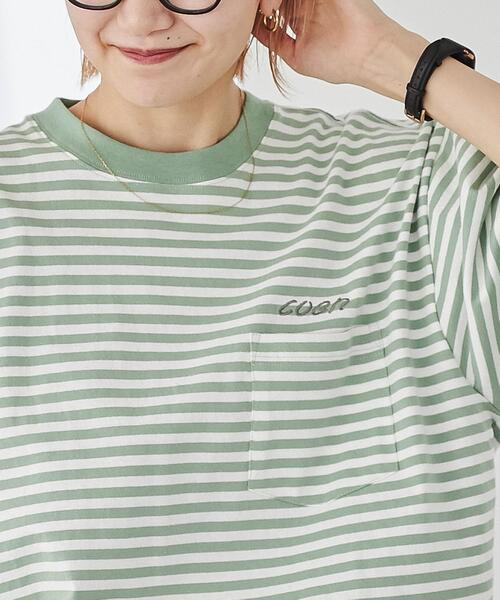 coen(コーエン)の「コーエンロゴ刺繍ボーダーTシャツ(Tシャツ/カットソー・メンズ・ライム/ブラック/オレンジ/ネイビー・L/S/XL/M)」の3枚目の写真