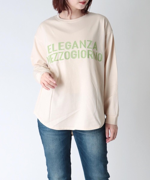 Jines（ジネス）の「ロゴ入り・ロングTシャツ（Tシャツ/カットソー・レディース・ホワイト/ライトイエロー/ライトベージュ・38）」の3枚目の写真