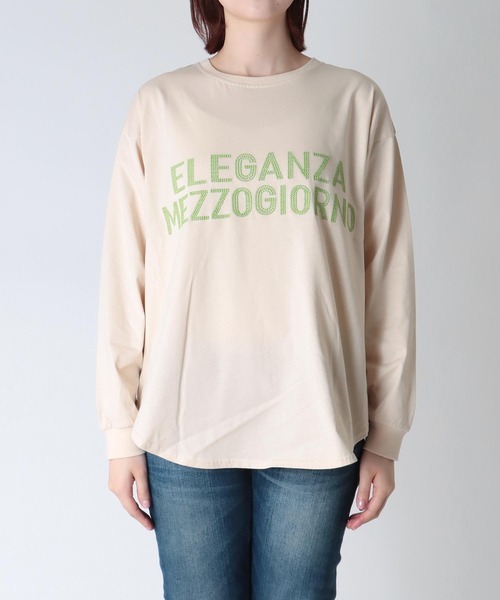 Jines（ジネス）の「ロゴ入り・ロングTシャツ（Tシャツ/カットソー・レディース・ホワイト/ライトイエロー/ライトベージュ・38）」の5枚目の写真