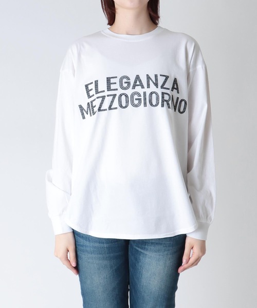 Jines（ジネス）の「ロゴ入り・ロングTシャツ（Tシャツ/カットソー・レディース・ホワイト/ライトイエロー/ライトベージュ・38）」の6枚目の写真
