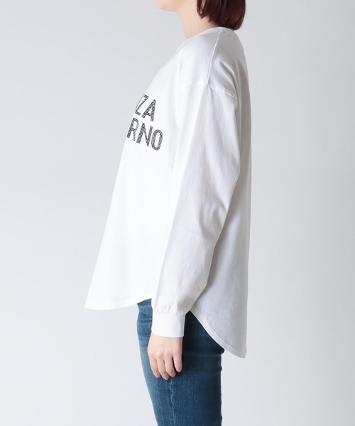 Jines（ジネス）の「ロゴ入り・ロングTシャツ（Tシャツ/カットソー・レディース・ホワイト/ライトイエロー/ライトベージュ・38）」の7枚目の写真