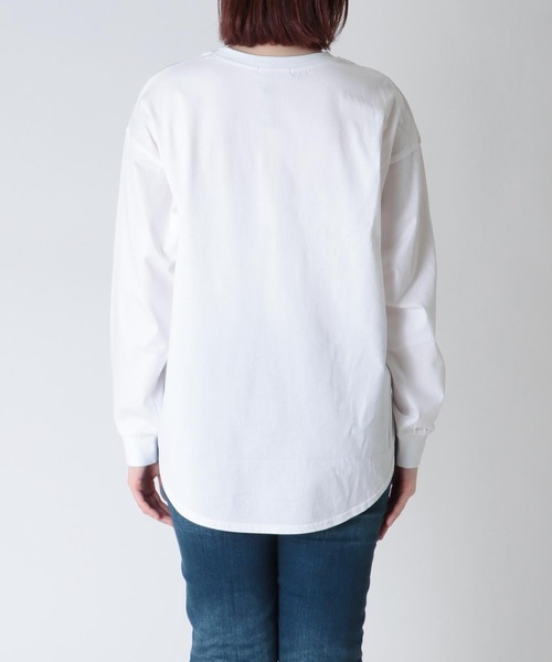 Jines（ジネス）の「ロゴ入り・ロングTシャツ（Tシャツ/カットソー・レディース・ホワイト/ライトイエロー/ライトベージュ・38）」の8枚目の写真