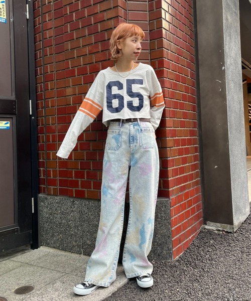 HELLO.SANFRANCISCO(ハローサンフランシスコ)の「【HELLO.SANFRANCISCO/ハローサンフランシスコ】ピグメントクロップドフットボールTEE(Tシャツ/カットソー・レディース・ホワイト/チャコールグレー/レッド・FREE)」の14枚目の写真