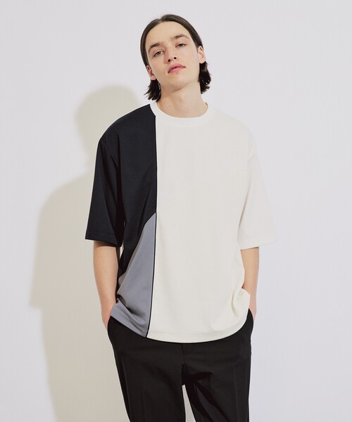 tk.TAKEO KIKUCHI（ティーケータケオキクチ）の「◆カーブスイッチ半袖カットソー（Tシャツ/カットソー・メンズ・ダークグリーン系4/ホワイト系5/ベージュ系4・01/02/03）」の2枚目の写真