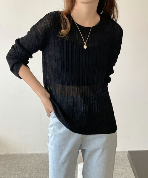 emi+(エミプラス)の「透かしニットプルオーバー(Tシャツ/カットソー・レディース・ホワイト/ブラウン/ベージュ/ピンクベージュ/ブラック・FREE)」の14枚目の写真