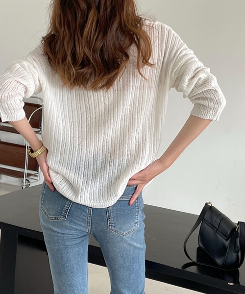 emi+(エミプラス)の「透かしニットプルオーバー(Tシャツ/カットソー・レディース・ホワイト/ブラウン/ベージュ/ピンクベージュ/ブラック・FREE)」の21枚目の写真