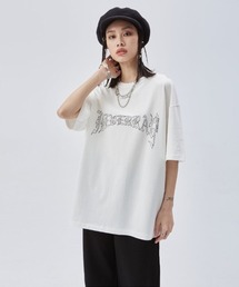 オーバーサイズ グラフィックロゴプリント クルーネック半袖Tシャツ