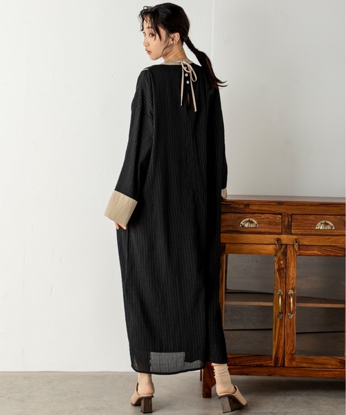 MILLION CARATS(ミリオンカラッツ)の「バックスタイルまで抜け目なく!ゆったりとしたフォルムでナチュラルな印象を与えるシアーカフタンワンピース(ワンピース・レディース・ブラック/マルチ/オフホワイト・FREE)」の22枚目の写真