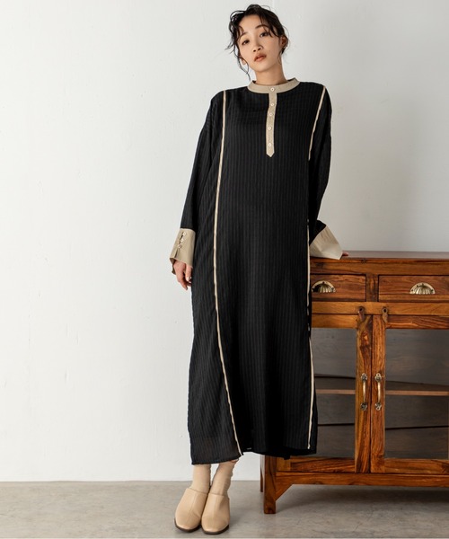 MILLION CARATS(ミリオンカラッツ)の「バックスタイルまで抜け目なく!ゆったりとしたフォルムでナチュラルな印象を与えるシアーカフタンワンピース(ワンピース・レディース・ブラック/マルチ/オフホワイト・FREE)」の7枚目の写真