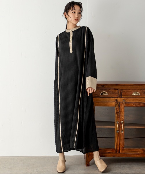 MILLION CARATS(ミリオンカラッツ)の「バックスタイルまで抜け目なく!ゆったりとしたフォルムでナチュラルな印象を与えるシアーカフタンワンピース(ワンピース・レディース・ブラック/マルチ/オフホワイト・FREE)」の8枚目の写真