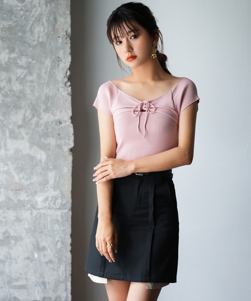 SAISON DE PAPILLON(セゾンドパピヨン)の「フレンチスリーブショート丈リブニット(ニット/セーター・レディース・ピンク/ブラウン/ブラック/グリーン・M/L)」の11枚目の写真