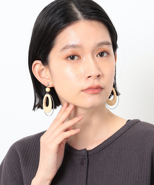 ONIGIRI(オニギリ)の「ウッドパーツ ピアス(ピアス(両耳用)・レディース・ベージュ/ブラウン・FREE)」の6枚目の写真