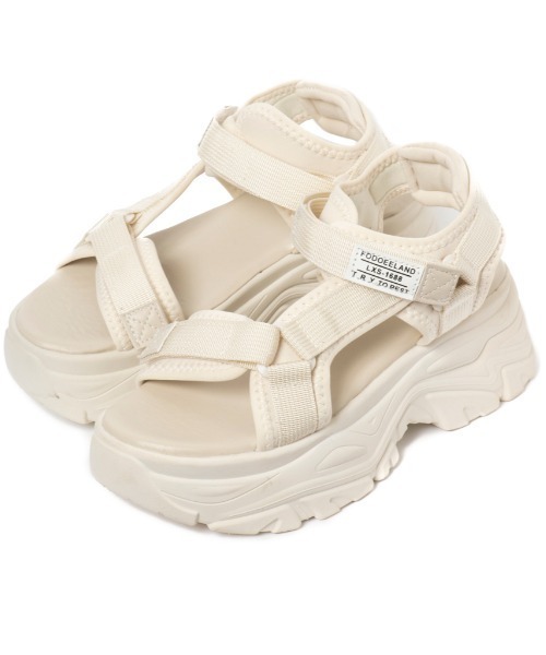 R&E(アールアンドイー)の「【R&E】ベルテッドロゴタグ厚底スポーツサンダル(サンダル・レディース・ブラック/アイボリー・S/M/L/LL)」の5枚目の写真