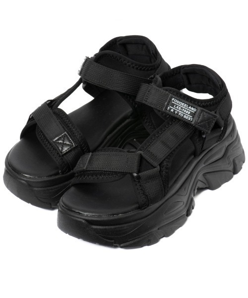 R&E(アールアンドイー)の「【R&E】ベルテッドロゴタグ厚底スポーツサンダル(サンダル・レディース・ブラック/アイボリー・S/M/L/LL)」の4枚目の写真