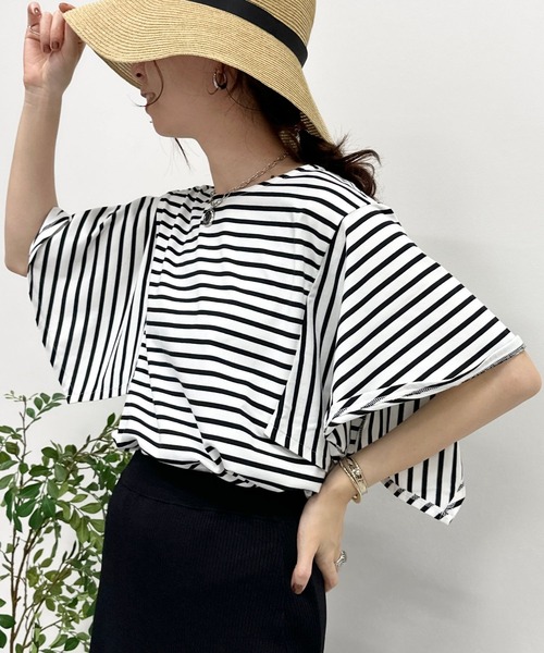 LEPSIM(レプシィム)の「マルチ機能ソデヘンカT 163541(Tシャツ/カットソー・レディース・ブラック/ブラック×ホワイト/オフホワイト/ライトグリーン/ライトパープル・FREE)」の5枚目の写真