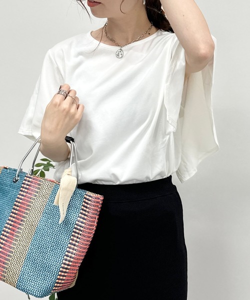 LEPSIM(レプシィム)の「マルチ機能ソデヘンカT 163541(Tシャツ/カットソー・レディース・ブラック/ブラック×ホワイト/オフホワイト/ライトグリーン/ライトパープル・FREE)」の3枚目の写真