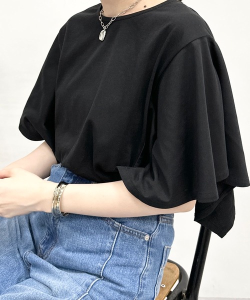LEPSIM(レプシィム)の「マルチ機能ソデヘンカT 163541(Tシャツ/カットソー・レディース・ブラック/ブラック×ホワイト/オフホワイト/ライトグリーン/ライトパープル・FREE)」の4枚目の写真
