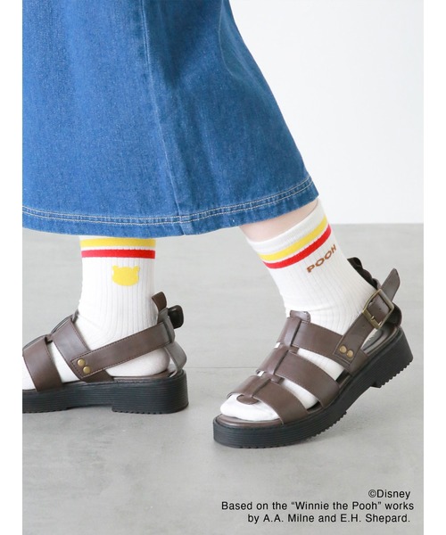 ehka sopo(エヘカソポ)の「【Disney】くまのプーさん/ラインソックス(ソックス/靴下・レディース・オフホワイト/マスタード・フリ-)」の2枚目の写真