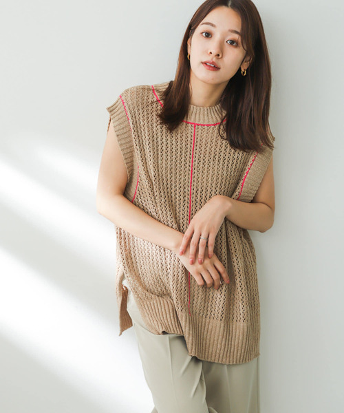 SENSE OF PLACE by URBAN RESEARCH（センスオブプレイスバイアーバンリサーチ）の「メッシュラインセーター（ニット/セーター・レディース・ブラック/ベージュ/アイボリー・ONE）」の3枚目の写真