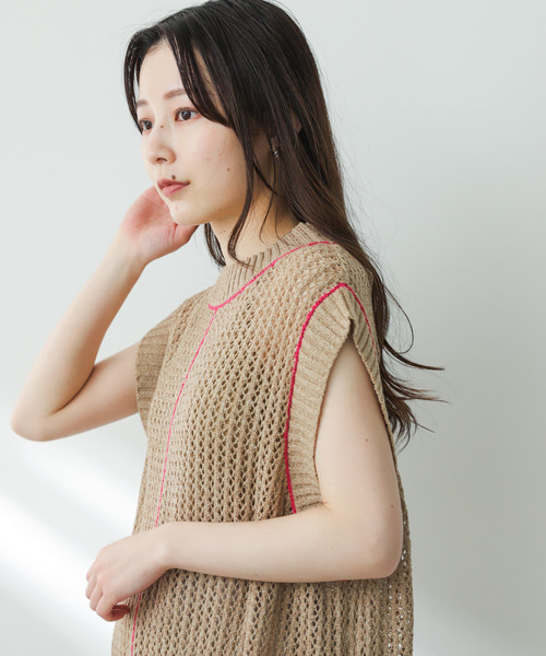 SENSE OF PLACE by URBAN RESEARCH（センスオブプレイスバイアーバンリサーチ）の「メッシュラインセーター（ニット/セーター・レディース・ブラック/ベージュ/アイボリー・ONE）」の8枚目の写真