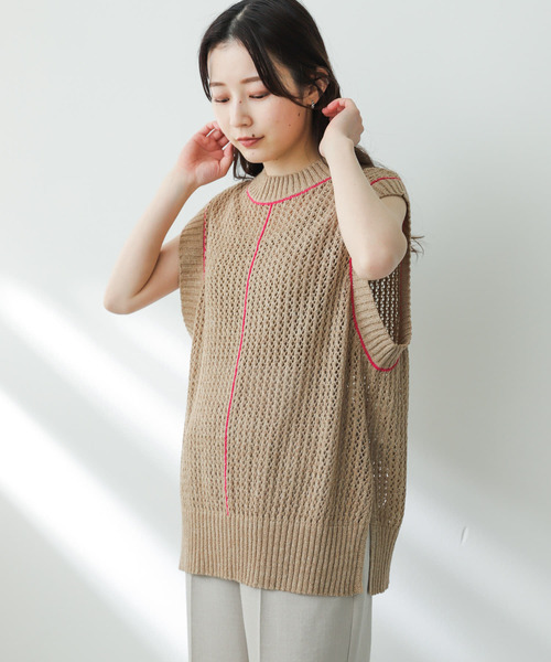 SENSE OF PLACE by URBAN RESEARCH（センスオブプレイスバイアーバンリサーチ）の「メッシュラインセーター（ニット/セーター・レディース・ブラック/ベージュ/アイボリー・ONE）」の15枚目の写真