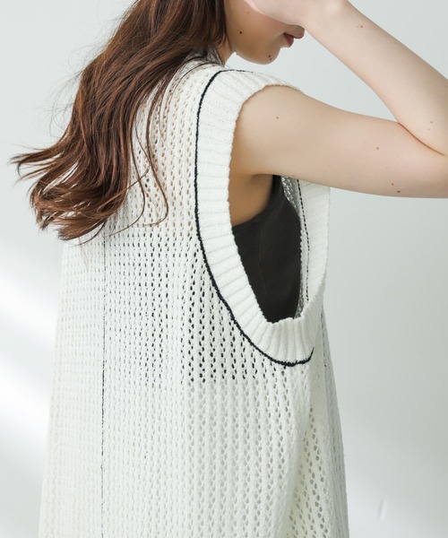 SENSE OF PLACE by URBAN RESEARCH（センスオブプレイスバイアーバンリサーチ）の「メッシュラインセーター（ニット/セーター・レディース・ブラック/ベージュ/アイボリー・ONE）」の12枚目の写真