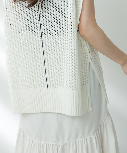 SENSE OF PLACE by URBAN RESEARCH（センスオブプレイスバイアーバンリサーチ）の「メッシュラインセーター（ニット/セーター・レディース・ブラック/ベージュ/アイボリー・ONE）」の9枚目の写真