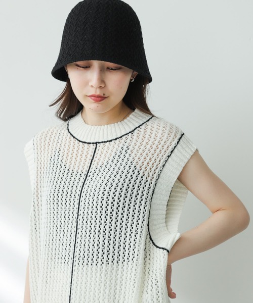 SENSE OF PLACE by URBAN RESEARCH（センスオブプレイスバイアーバンリサーチ）の「メッシュラインセーター（ニット/セーター・レディース・ブラック/ベージュ/アイボリー・ONE）」の16枚目の写真