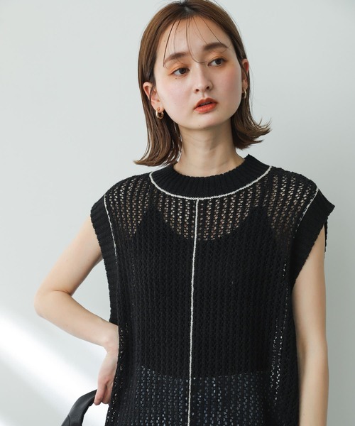 SENSE OF PLACE by URBAN RESEARCH（センスオブプレイスバイアーバンリサーチ）の「メッシュラインセーター（ニット/セーター・レディース・ブラック/ベージュ/アイボリー・ONE）」の17枚目の写真