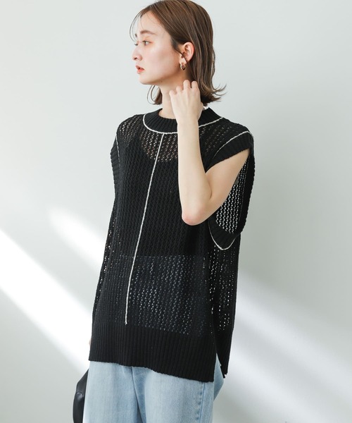SENSE OF PLACE by URBAN RESEARCH（センスオブプレイスバイアーバンリサーチ）の「メッシュラインセーター（ニット/セーター・レディース・ブラック/ベージュ/アイボリー・ONE）」の21枚目の写真