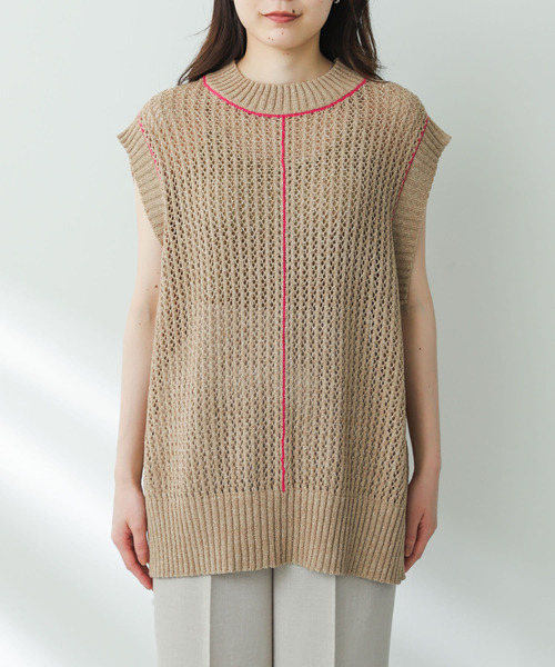 SENSE OF PLACE by URBAN RESEARCH（センスオブプレイスバイアーバンリサーチ）の「メッシュラインセーター（ニット/セーター・レディース・ブラック/ベージュ/アイボリー・ONE）」の7枚目の写真