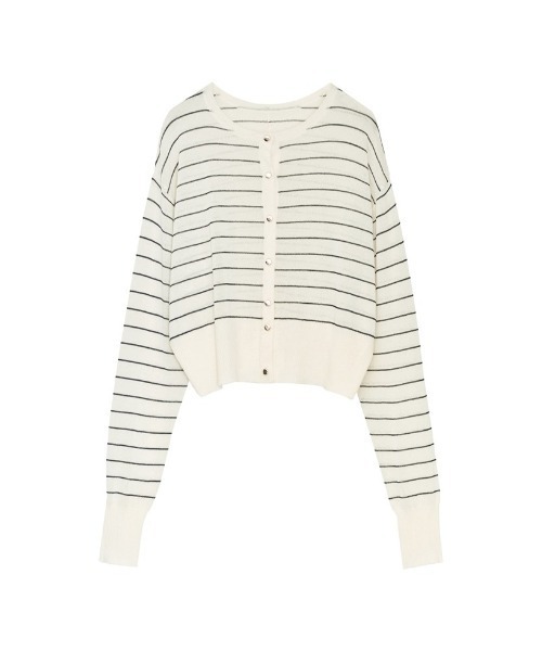 Re:EDIT（リエディ）の「[新色追加][サステナブル][接触冷感]前後2WAY無地orボーダーシアーニットカーディガン（カーディガン/ボレロ・レディース・ホワイト×ブラック/ブラック/ホワイト/ブラウン/レッド/ライム/ブルー/ベージュ/ベージュ×ブラック/チャコールグレー/ラベンダー・LARGE/MEDIUM）」の2枚目の写真