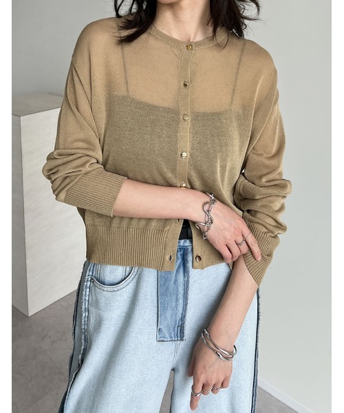 Re:EDIT（リエディ）の「[新色追加][サステナブル][接触冷感]前後2WAY無地orボーダーシアーニットカーディガン（カーディガン/ボレロ・レディース・ホワイト×ブラック/ブラック/ホワイト/ブラウン/レッド/ライム/ブルー/ベージュ/ベージュ×ブラック/チャコールグレー/ラベンダー・LARGE/MEDIUM）」の6枚目の写真