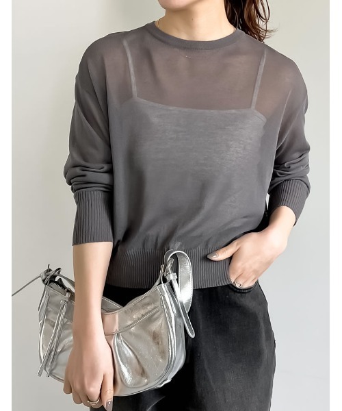 Re:EDIT（リエディ）の「[新色追加][サステナブル][接触冷感]前後2WAY無地orボーダーシアーニットカーディガン（カーディガン/ボレロ・レディース・ホワイト×ブラック/ブラック/ホワイト/ブラウン/レッド/ライム/ブルー/ベージュ/ベージュ×ブラック/チャコールグレー/ラベンダー・LARGE/MEDIUM）」の12枚目の写真